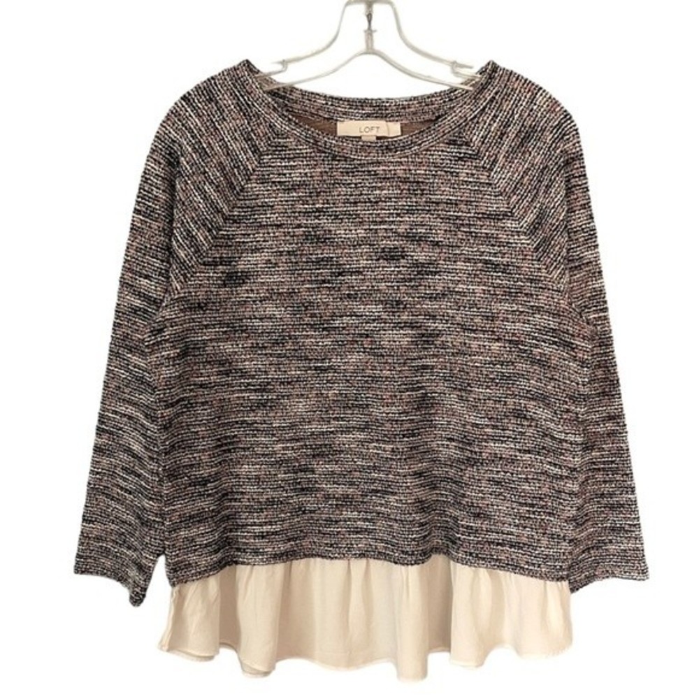 Loft Textured Mixed Media Blue & White 3/4 Sleeve Women’s Sweater M